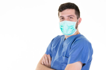 man doctor with protective covid-19 mask against virus epidemic coronavirus