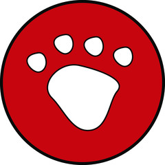White dog or cat paw print button pet vector icon on red circle. Animal, pet, tracks, and footprints concepts.
