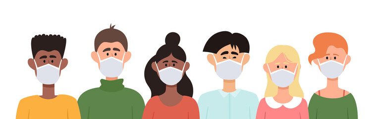 Vector illustration of people in protective face dust masks