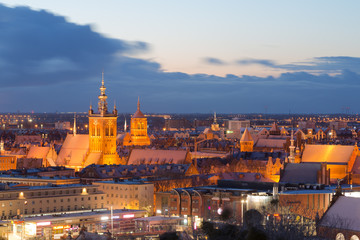 Fototapeta na wymiar Night view of Gdansk form Gora Gradowa, Poland. March 14, 2020