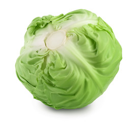 Green cabbage isolated on white background with clipping path and full depth of field