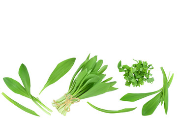 Ramson leaves isolated on white background with clipping path and full depth of field, Top view...