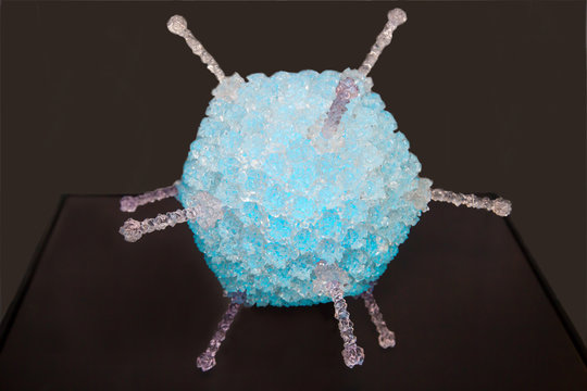 Human Adenovirus (lat. Adenoviridae) Blue On A Dark Background , Adenoviruses Belong To The Group Of Acute Respiratory Viral Infections (ARVI). Medicine, Viruses , Diseases.