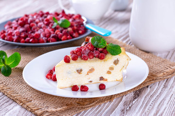 Cottage cheese bake cake casserole with berries