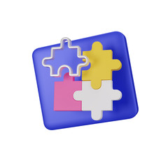 Puzzle icon. Creative solution, collaboration and partnership. 3d render