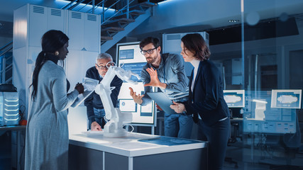 Engineers Meeting in Robotic Research Laboratory: Engineers, Scientists and Developers Gathered...