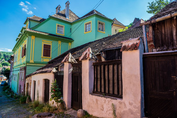 Fototapeta na wymiar Residential buildings in historical part of Sighisoara city, Romania