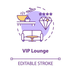 VIP departure lounge concept icon. Luxury class flight, airline waiting room idea thin line illustration. Airport terminal. Vector isolated outline RGB color drawing. Editable stroke