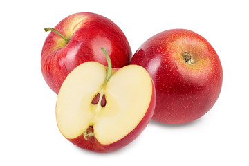 Red apple with half isolated on white background with clipping path and full depth of field
