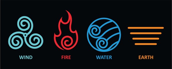 Four elements icon logo with line style symbols. fire, water, Wind, earth symbol. vector Illustration