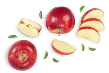 Red apple with half isolated on white background with clipping path and full depth of field. Top...