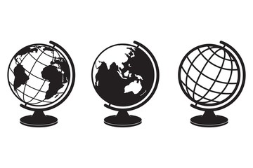 Earth globe icon set. earth hemispheres with continents. world map in globe shape isolated on white background. vector - obrazy, fototapety, plakaty