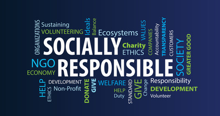 Socially Responsible Word Cloud on a Blue Background
