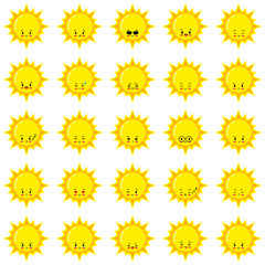 Fototapeta na wymiar Sun emoji vector set, weather emoticons.