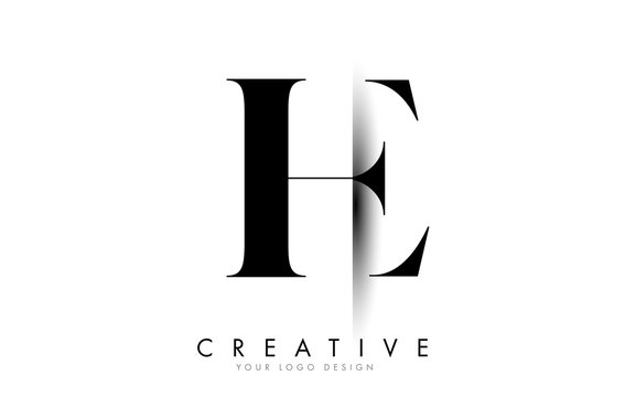 HE H E Letter Logo with Creative Shadow Cut Design.