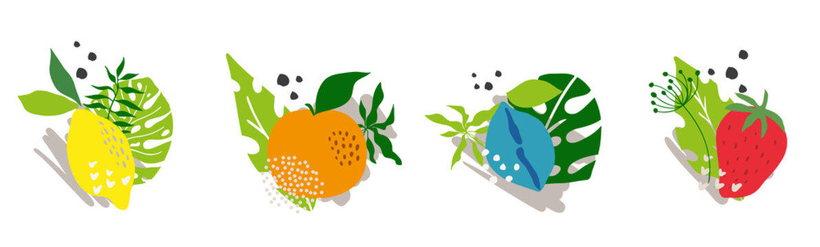 Set template peach, plum, strawberry, lemon, orange vector background