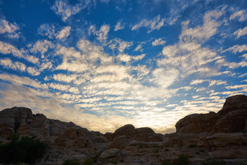 Fototapeta na wymiar Sunset in Petra (Wadi Musa), Jordan