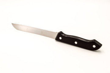 Chromium sawtooth knife with a black handle