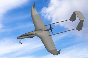 Unmanned military drone uav on patrol air territory at low altitude. 3D render