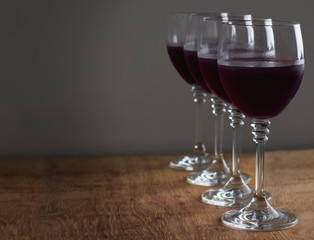 Beautiful wine glasses perfectly aligned