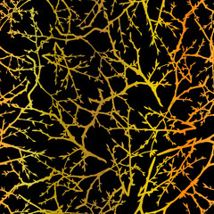 Abstract background with golden branches. Dark seamless pattern