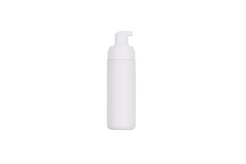 White cosmetic bottle with dispenser isolated on a white background. Skin care product concept.
