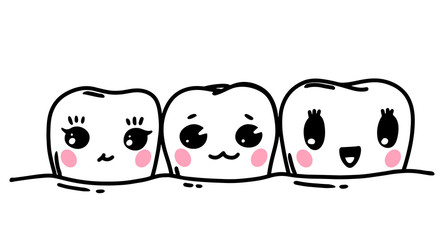 Obraz premium Teeth cute characters. Dental oral health care vector illustration