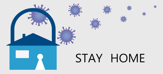 Vector illustration promoting campaigns in the fight against the 2019-nCov coronavirus epidemic.House in the shape of a closed padlock and the inscription to stay at home.Graphic element and template.