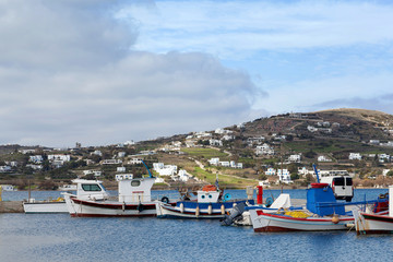 Fototapeta na wymiar Beautiful harbor and boats on Paros Island, Cyclades, Greece