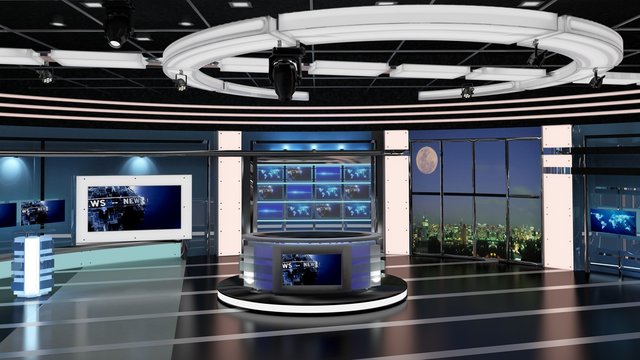 Virtual TV Studio News Set 27. 3d Rendering. Virtual set studio for chroma footage. wherever you want it, With a simple setup, a few square feet of space, and Virtual Set, you can transform any locati