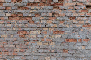 Dirty uneven brickwall texture background or backdrop with stains and cement smears