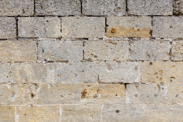 Dirty uneven brickwall texture background or backdrop with stains and cement smears