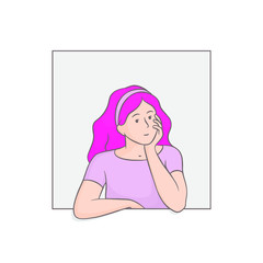 Girl in the window , vector cartoon isolated EPS image.