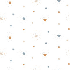 Star sky cute seamless vector pattern background blue and beige neutral shapes.