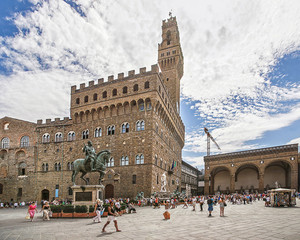 Old Palace (Palazzo Vecchio) on Square of Signora (Piazza della Signoria) in Florence in Italy in...