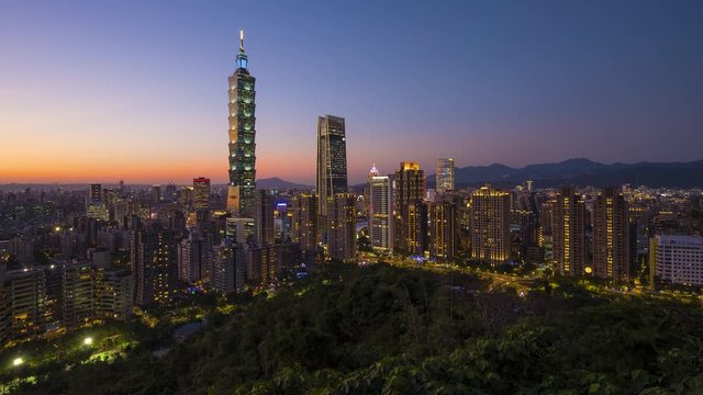 Time lapse of Taipei city skyline at twilight
