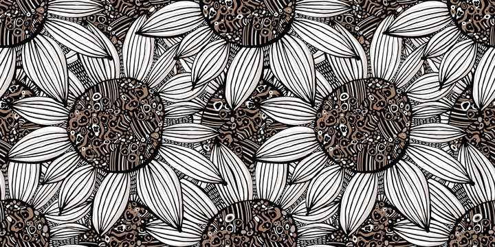 Nature seamless pattern background fantasy Sunflower plant.