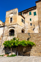 Fototapeta na wymiar Beautiful old architecture in Piazza San Marco, San Marco Square in Castelbellino, Province of Ancona, Marche Region, Italy