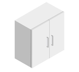 White kitchen cabinet as an element for a common kitchen set on a white background isometric illustration vector