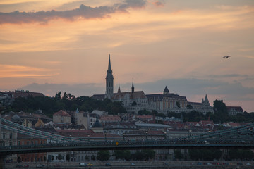 Sunset in Budapest of the old part of the city