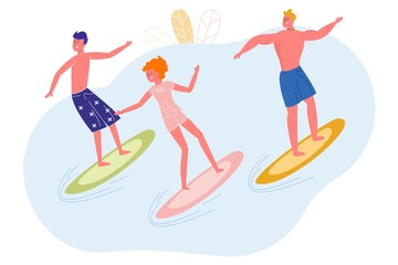 Surfing, People Standing on Board Ride Wave, Slide