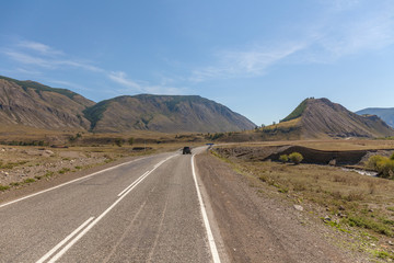 Summer in Altai Russia, road to Altai Mountains, Beautiful summer viewof Altai mountains.