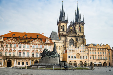 Prague, Czech republic - March 19, 2020. Old Town Square without tourists during coronavirus crisis