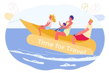 Obraz premium Banner, Inscription Time for Travel, Cartoon.