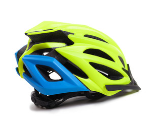 Multicolor bicycle helmet on white background