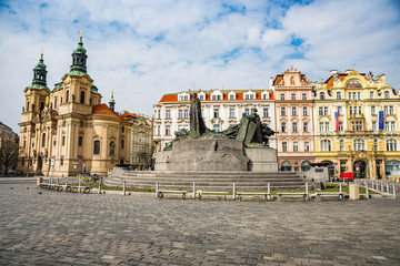 Prague, Czech republic - March 19, 2020. Old Town Square without tourists during coronavirus crisis