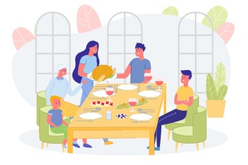 Family Dinner in Cozy Atmosphere, Illustration.