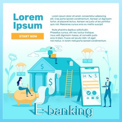 Electronic Banking Technology with People Set.