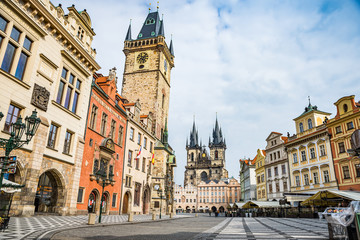 Obraz premium Prague, Czech republic - March 19, 2020. Old Town Square without tourists during coronavirus crisis