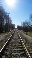 Fototapeta premium Railway traffic lights show a stop signal .